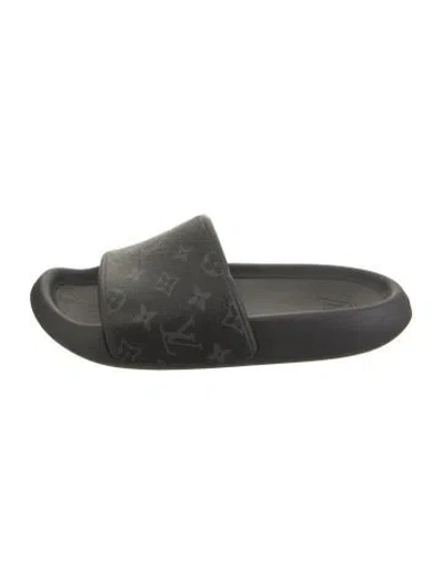 Pre-owned Louis Vuitton Monogram Eclipse Rubber Slides In Black