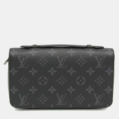 Pre-owned Louis Vuitton Monogram Eclipse Zippy Xl Long Wallet Bi-fold In Black