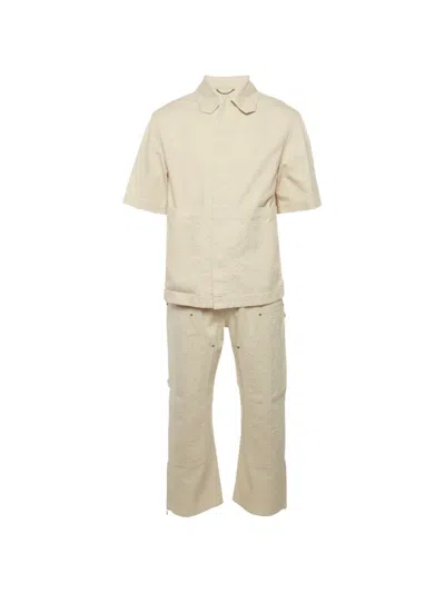 Pre-owned Louis Vuitton Monogram Embossed Denim Shirt And Trousers In Neutral