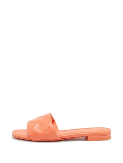 Pre-owned Louis Vuitton Monogram-embossed Leather Sandals In Orange