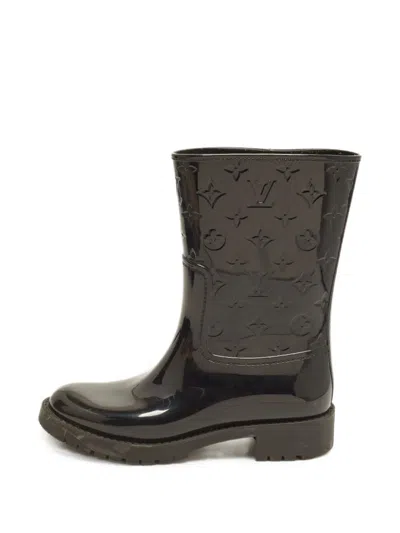 Pre-owned Louis Vuitton Monogram Embossed Rain Boots In Black