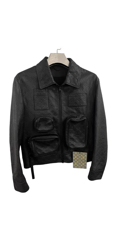 Pre-owned Louis Vuitton Monogram Embossed Utility Leather Jacket In Black