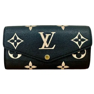 Pre-owned Louis Vuitton Monogram Empreinte Beige Black Leather Long Wallet (bi-fold) () In Beige, Black