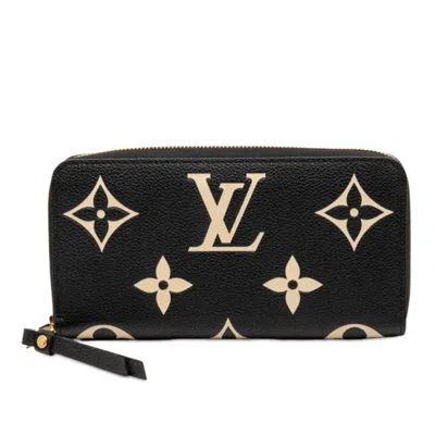 Pre-owned Louis Vuitton Monogram Empreinte Beige Black Leather Long Wallet (bi-fold) () In Multi
