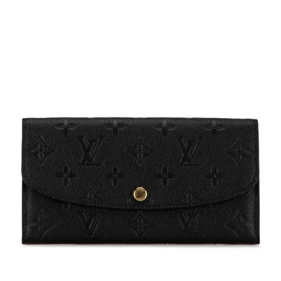 Pre-owned Louis Vuitton Monogram Empreinte Black Noir Leather Long Wallet (bi-fold) () In Black, Noir