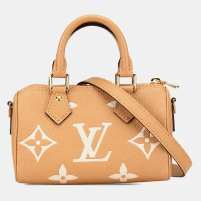 Pre-owned Louis Vuitton Monogram Empreinte Nano Speedy Mini Handbag Shoulder Bag Arizona Beige Leather