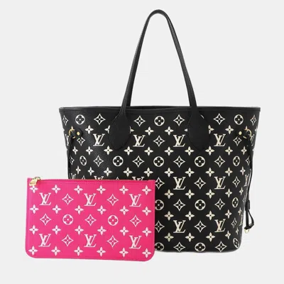 Pre-owned Louis Vuitton Monogram Empreinte Neverfull Mm Tote Bag Leather Black White