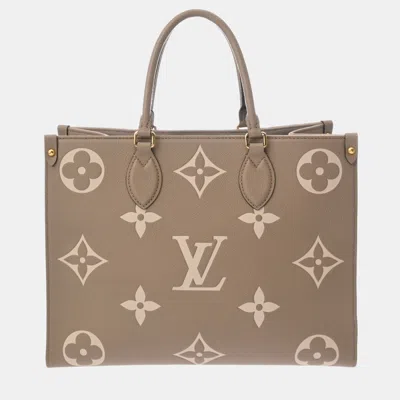 Pre-owned Louis Vuitton Monogram Empreinte On The Go Mm 2way Tote Tourterelle Creme Leather Handbag In Sand