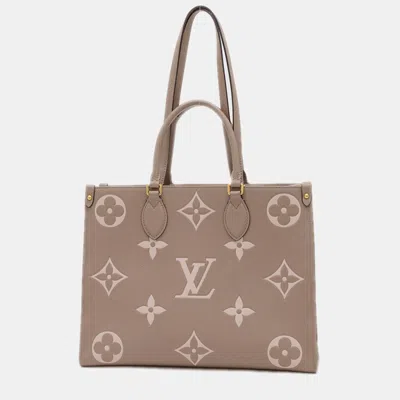 Pre-owned Louis Vuitton Monogram Empreinte On The Go Mm Tote Bag Tourterelle Creme In Sand