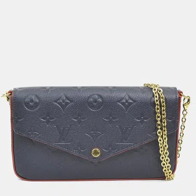 Pre-owned Louis Vuitton Monogram Empreinte Shoulder Bag Chain Wallet And Pochette Felice In Navy Gold