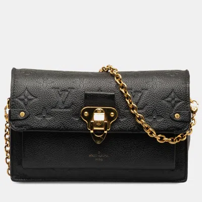 Pre-owned Louis Vuitton Monogram Empreinte Vavin Wallet On Chain In Black