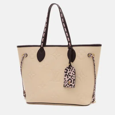 Pre-owned Louis Vuitton Monogram Empreinte Wild At Heart Neverfull Mm Tote Bag In White