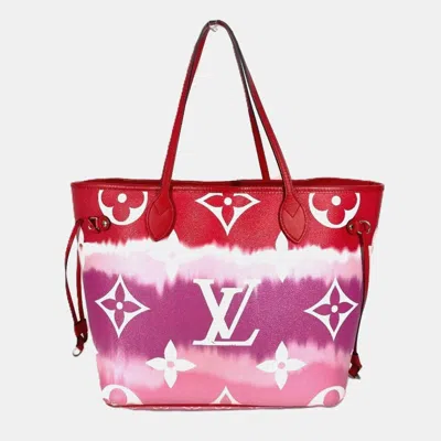 Pre-owned Louis Vuitton Monogram Escar Neverfull Mm Shoulder Bag Tote Canvas Red In Multi
