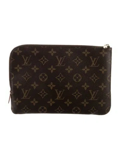 Pre-owned Louis Vuitton Monogram Etui Voyage Pouch Pm In Brown
