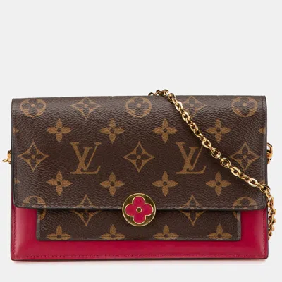 Pre-owned Louis Vuitton Monogram Flore Wallet On Chain In Brown