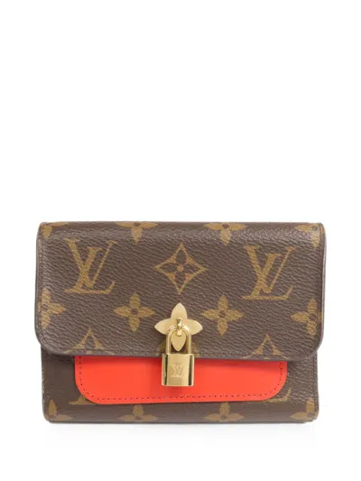 Pre-owned Louis Vuitton Monogram Flower Lock Wallet In Brown