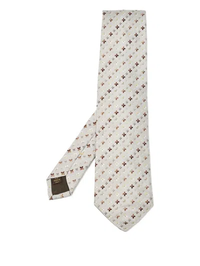 Pre-owned Louis Vuitton Monogram-flower Silk Tie In Gray