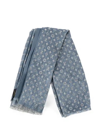 Pre-owned Louis Vuitton Monogram Fringe Scarf In Blue