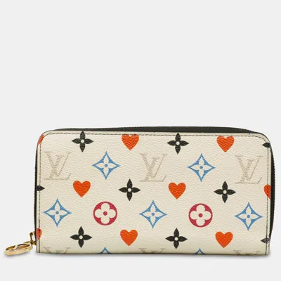 Pre-owned Louis Vuitton Monogram Game On Zippy Wallet In White