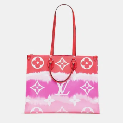 Pre-owned Louis Vuitton Monogram Giant Lv Escale On The Go Gm Tote Bag Red Purple Pink Leather