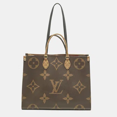Pre-owned Louis Vuitton Monogram Giant Reverse Canvas Onthego Gm Bag In Brown