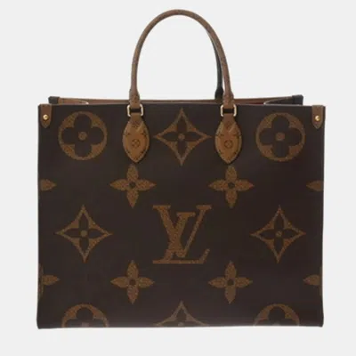 Pre-owned Louis Vuitton Monogram Giant Reverse On The Go Gm Brown Canvas Handbag