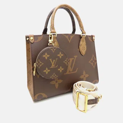 Pre-owned Louis Vuitton Monogram Giant Reverse On-the-go Pm Handbag Brown