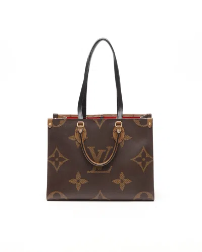 Pre-owned Louis Vuitton Monogram Giant Reverse Onthego Mm Tote Bag In Brown