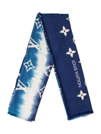 Pre-owned Louis Vuitton Monogram Gradient Silk Shawl In Blue