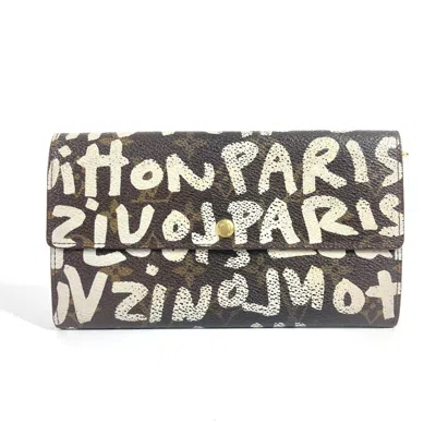 Pre-owned Louis Vuitton Monogram Graffiti Brown White Monogram Graffiti Long Wallet (bi-fold) () In Multi
