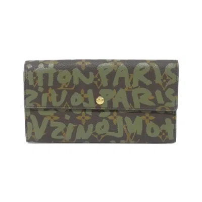 Pre-owned Louis Vuitton Monogram Graffiti Khaki Marron Coated Canvas Long Wallet (bi-fold) ()