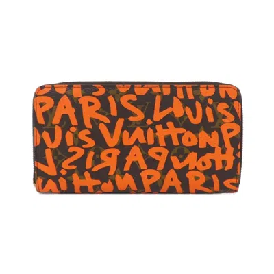 Pre-owned Louis Vuitton Monogram Graffiti Marron Orange Coated Canvas Long Wallet (bi-fold) ()
