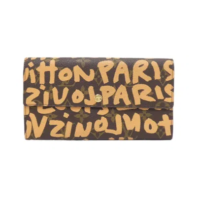 Pre-owned Louis Vuitton Monogram Graffiti Marron Peach Coated Canvas Long Wallet (bi-fold) ()