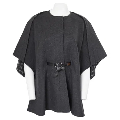 Pre-owned Louis Vuitton Monogram Grey Buttoned Wool Cape Coat In Gray