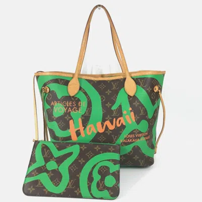Pre-owned Louis Vuitton Monogram Hawaii Limited Edition Neverfull Mm Tote Bag Shoulder With Pouch Canvas Brown