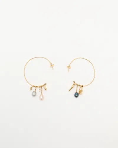 Pre-owned Louis Vuitton Monogram Hoop Earrings In Yellow Gold And Pearls