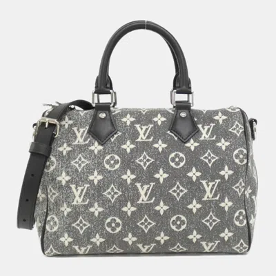 Pre-owned Louis Vuitton Monogram Jacquard Denim Speedy Bandouliere 25cm Boston Bag In Gray