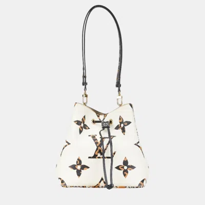 Pre-owned Louis Vuitton Monogram Jungle Neonoe Shoulder Bag Ivory Black Orange Pvc Leather