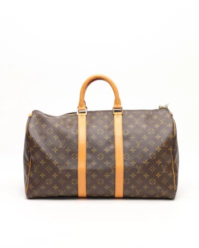Pre-owned Louis Vuitton Monogram Keepall 45 Weekend Bag In Brown