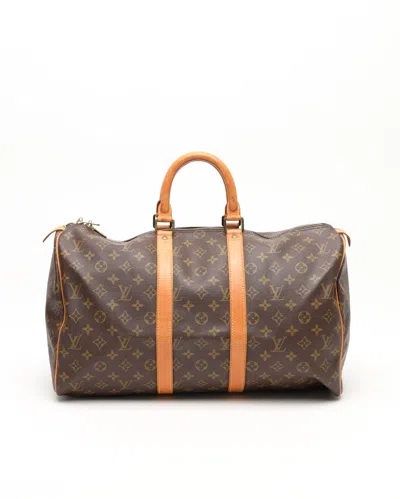 Pre-owned Louis Vuitton Monogram Keepall 45 Weekend Bag In Brown