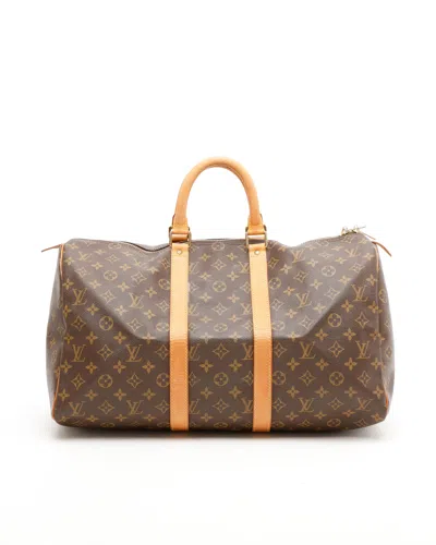 Pre-owned Louis Vuitton Monogram Keepall 45 Weekend Bag In Brown