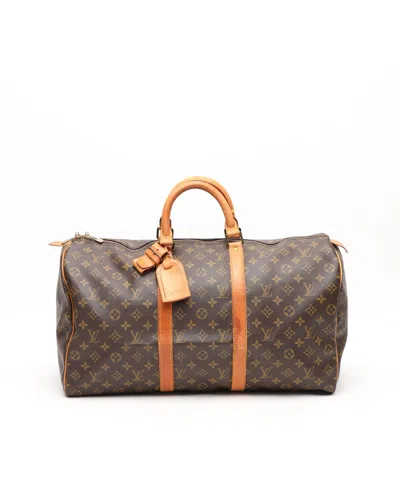 Pre-owned Louis Vuitton Monogram Keepall 50 Weekend Bag In Brown
