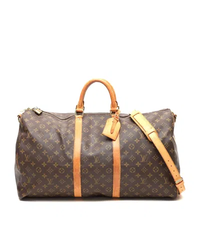 Pre-owned Louis Vuitton Monogram Keepall 55 Bandouliére Weekend Bag In Brown