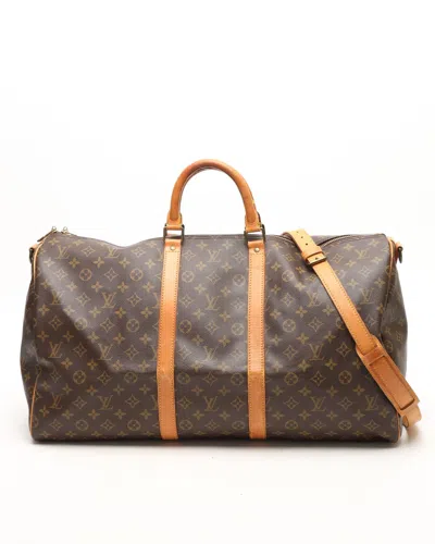 Pre-owned Louis Vuitton Monogram Keepall 55 Bandouliére Weekend Bag In Brown