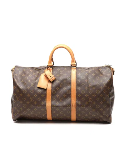 Pre-owned Louis Vuitton Monogram Keepall 55 Bandoulière Weekend Bag In Brown