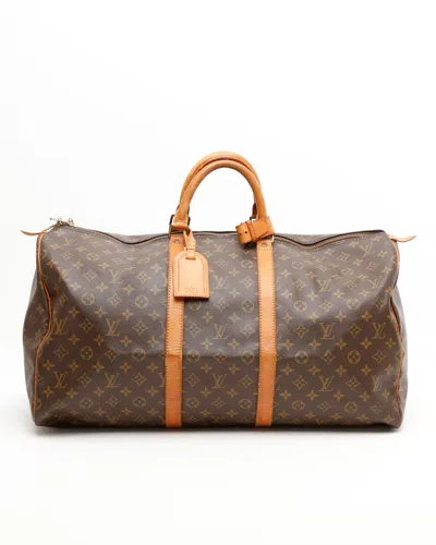 Pre-owned Louis Vuitton Monogram Keepall 55 Weekend Bag In Brown