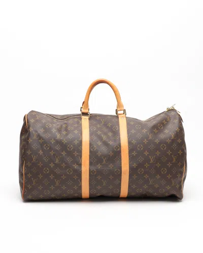 Pre-owned Louis Vuitton Monogram Keepall 55 Weekend Bag In Brown