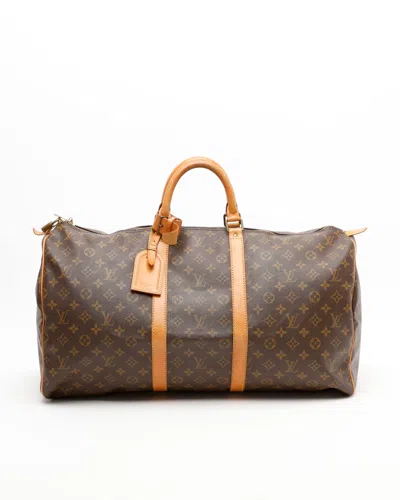 Pre-owned Louis Vuitton Monogram Keepall 55 Weekend Bag In Brown
