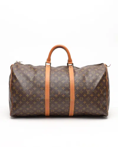 Pre-owned Louis Vuitton Monogram Keepall 55 Weekend Bag In Brown