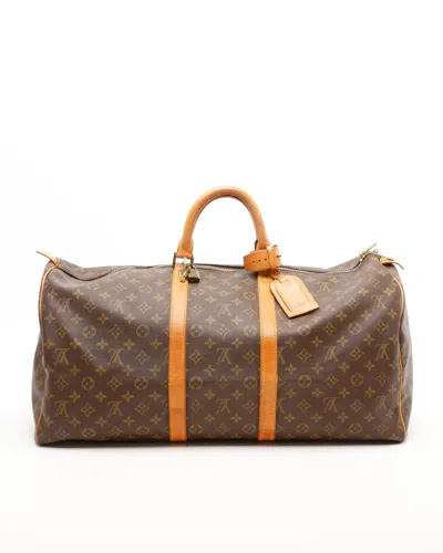 Pre-owned Louis Vuitton Monogram Keepall 55 Weekend Bag In Brown